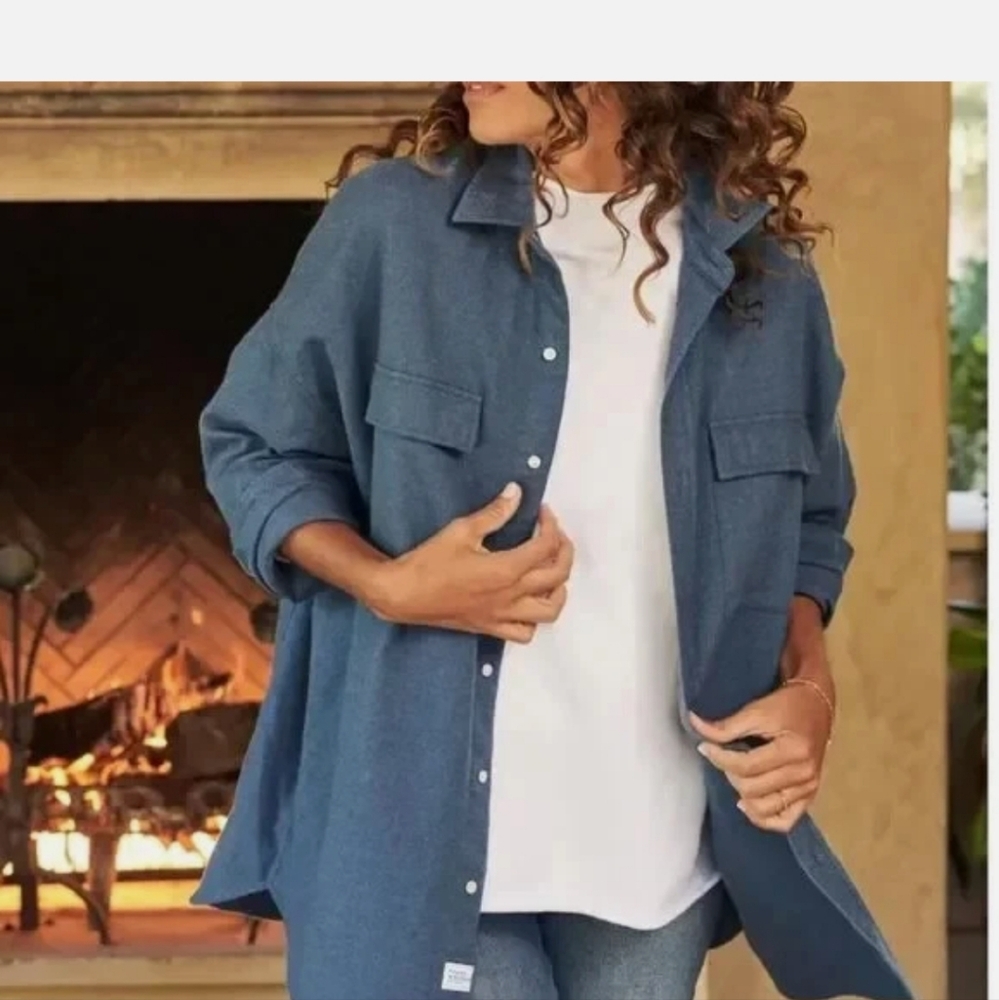 FRANK AND EILEEN  McLoghin  Melange  Jean  Oversized  Button Down  Flannel Jacke